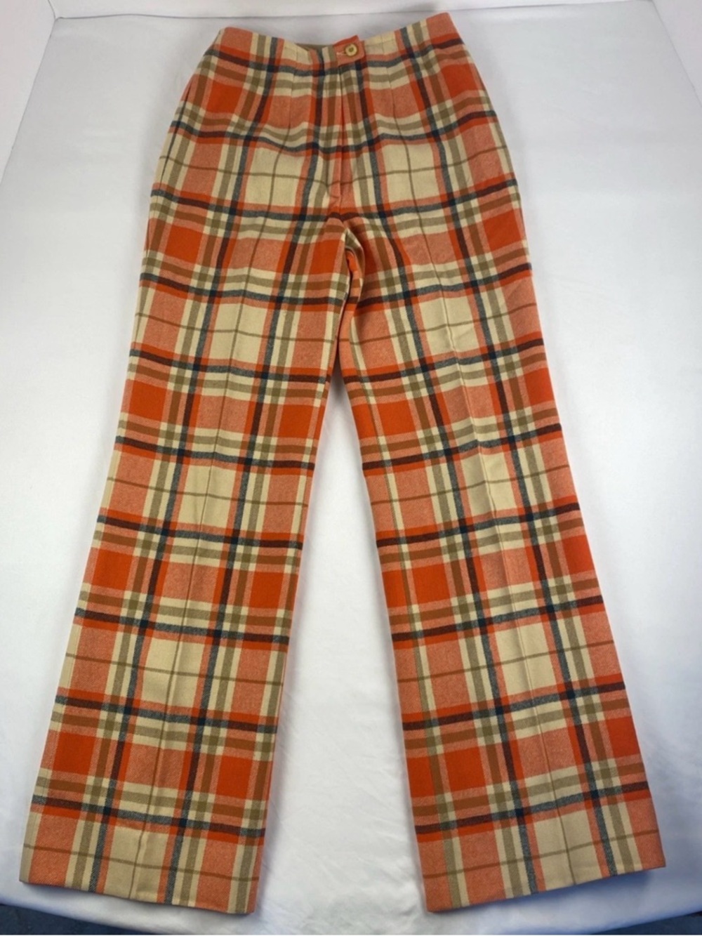 VTG Young Pendleton Pants Orange Plaid 100% Virgin Wool Size 7/8 High Waist
